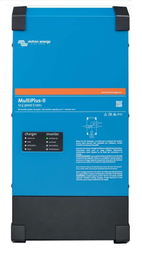 Can this MultiPlus unit be installed on its side or lying down on its back?