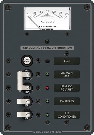 Blue Sea 8102 ELCI Panel with 30A Double Pole Main + 2 Positions with Voltmeter Questions & Answers