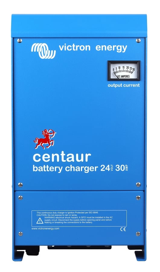 What is the warranty period for the Victron Centaur 24 volt charger??