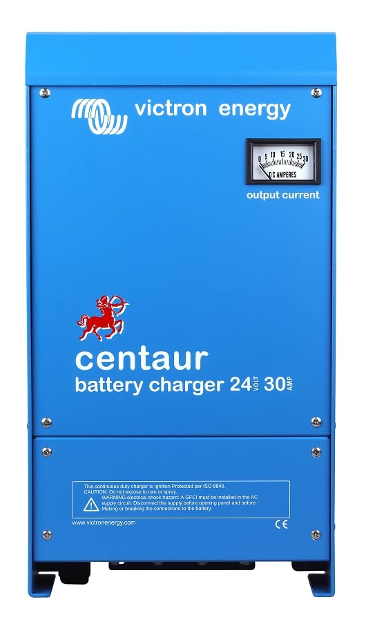What's the input range of the 30 amp Centaur battery charger?