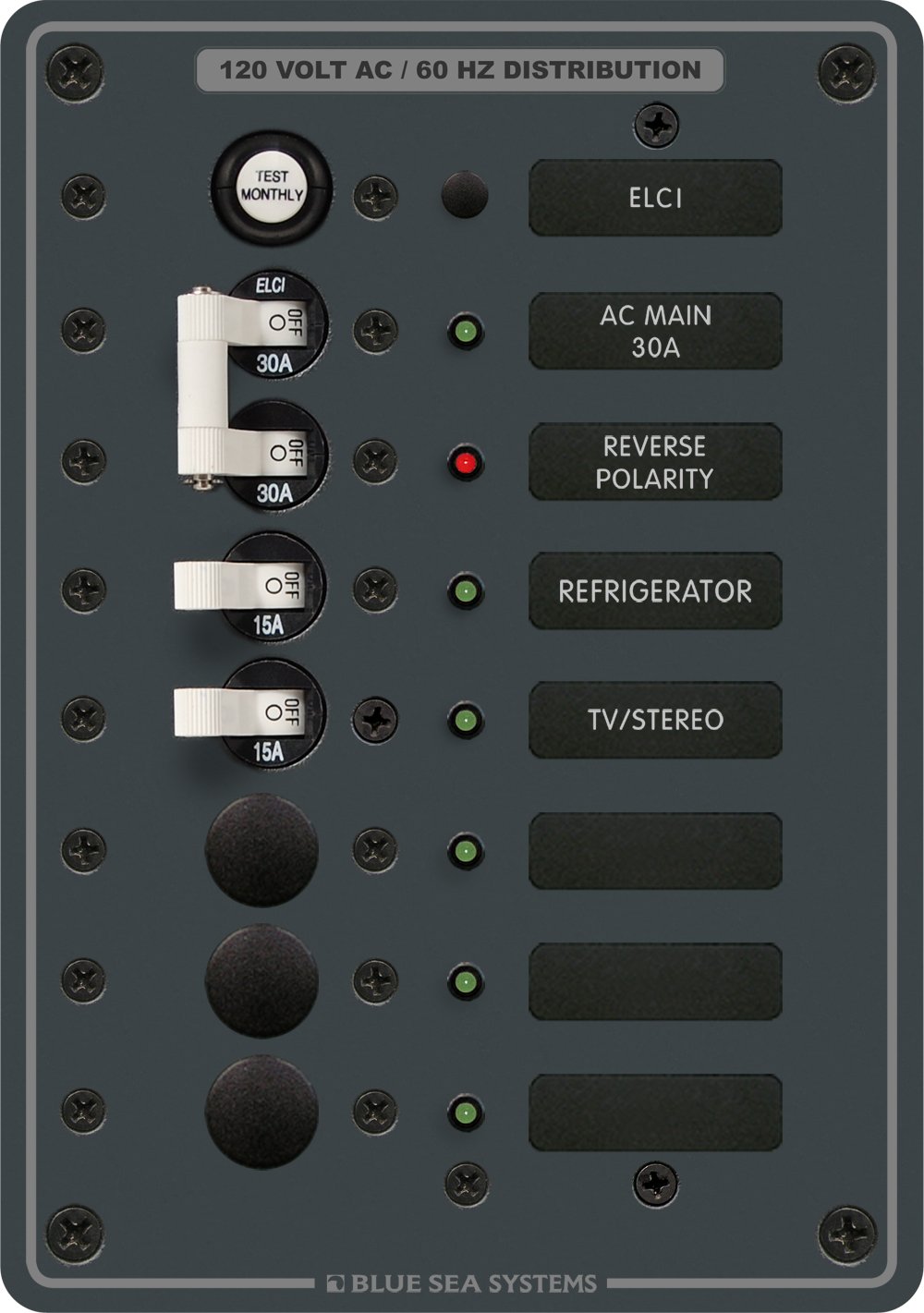 Can the Blue Sea 8101 panel with 30 amp shore power wiring diagram support 3 extra breakers?