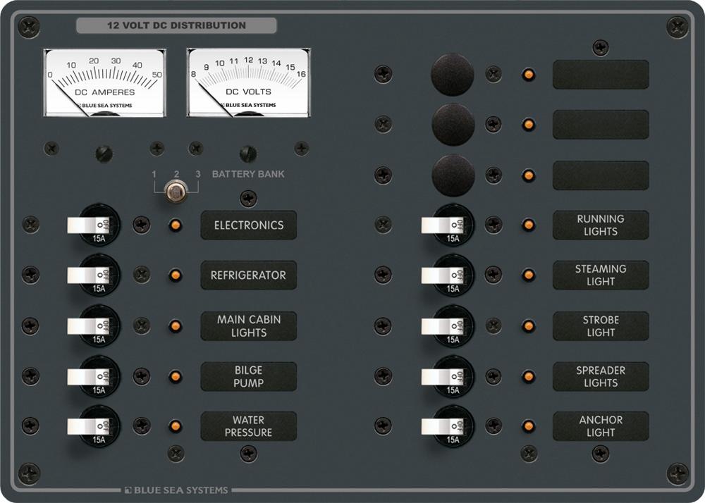 Are there any labels included with the Blue Sea 8068 DC Panel with Meters?