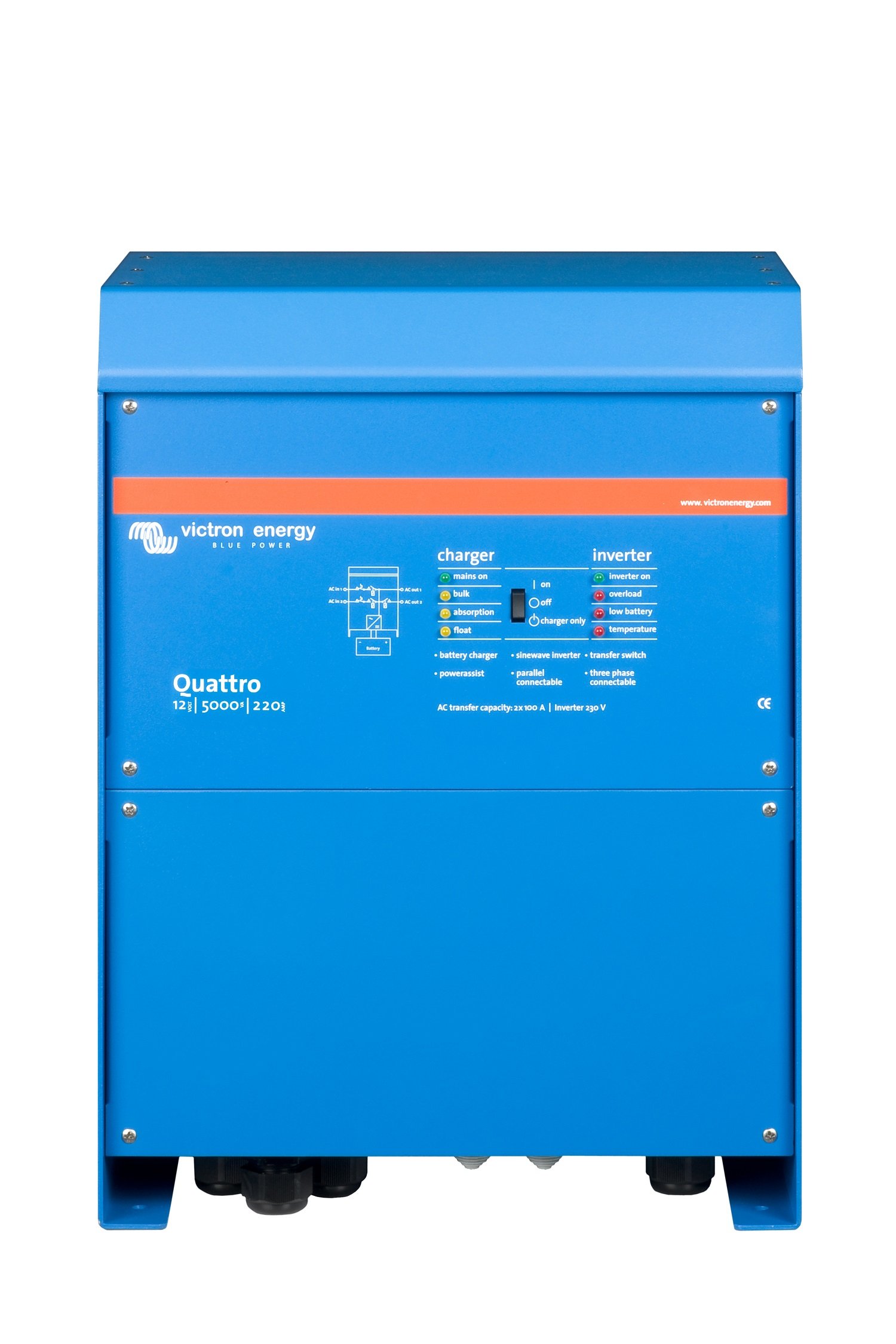 What is the number of AC inputs and outputs on the Victron QUA245021010 Quattro 24/5000/120-100/100 230V VE.Bus?